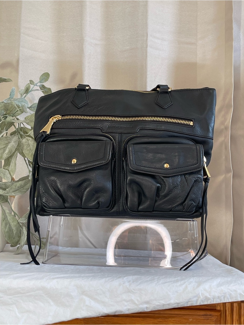 Aimee Kestenberg Saratoga Satchel/ Shoulder Bag Black Smooth Soft Leather NWOT